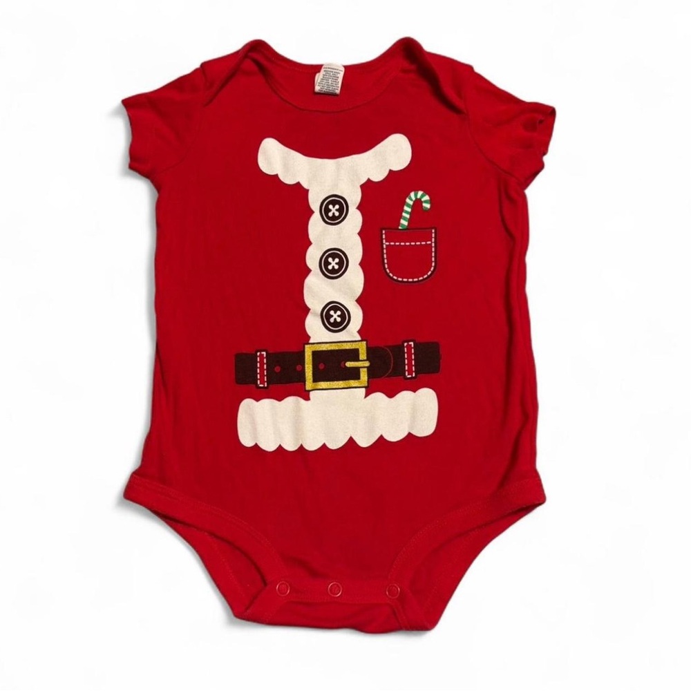 Red Christmas Baby bodysuit with Santa Claus design